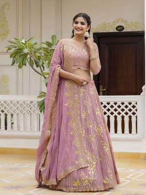 Georgette Sequin Embroidery Lehenga Choli Dupatta Set SemiStitch 1