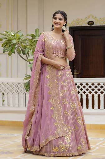 Trendmalls Georgette Sequin Embroidery Lehenga Choli Dupatta Set SemiStitch