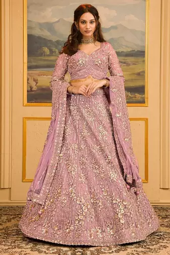 Georgette Sequin Embroidery Lehenga Choli Dupatta Set SemiStitch