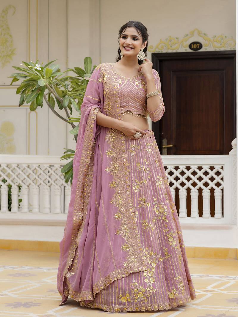 Trendmalls Georgette Sequin Embroidery Lehenga Choli Dupatta Set SemiStitch