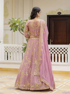 Georgette Sequin Embroidery Lehenga Choli Dupatta Set SemiStitch 2