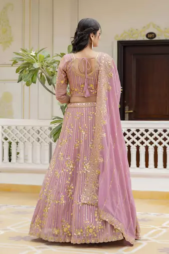 Trendmalls Georgette Sequin Embroidery Lehenga Choli Dupatta Set SemiStitch