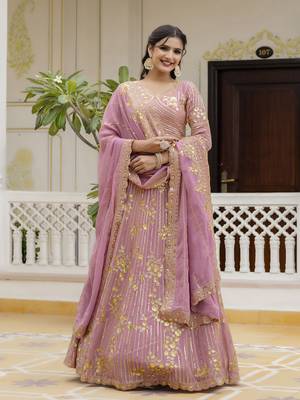 Georgette Sequin Embroidery Lehenga Choli Dupatta Set SemiStitch 3