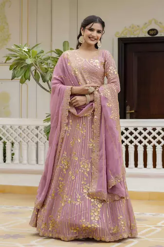 Trendmalls Georgette Sequin Embroidery Lehenga Choli Dupatta Set SemiStitch