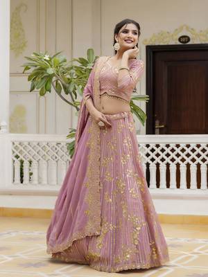 Georgette Sequin Embroidery Lehenga Choli Dupatta Set SemiStitch 4