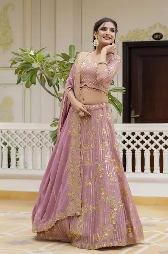 Trendmalls Georgette Sequin Embroidery Lehenga Choli Dupatta Set SemiStitch