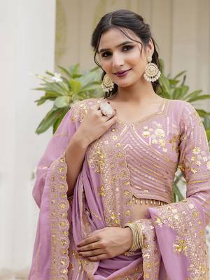 Georgette Sequin Embroidery Lehenga Choli Dupatta Set SemiStitch 5