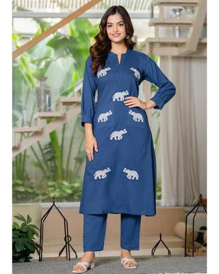 Women Ethnic Embroidery  Cotton Kurta with Trouser 1