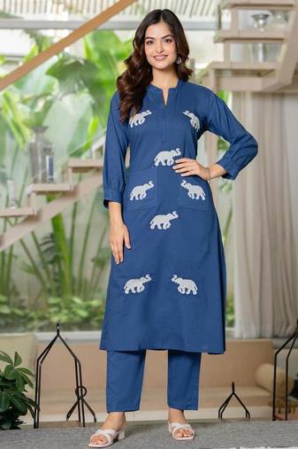 Women Ethnic Embroidery Pure Cotton Kurta with Trouser