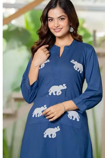 Women Ethnic Embroidery  Cotton Kurta with Trouser