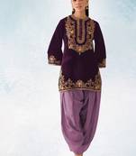 purple velvet patiala suit for women with ombre dupatta