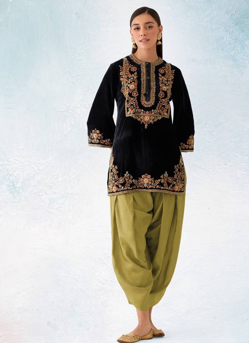 black velvet patiala suit for women with ombre dupatta
