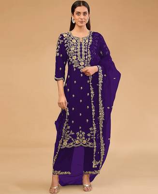 simple and sober purple vichitra silk suit for women 1