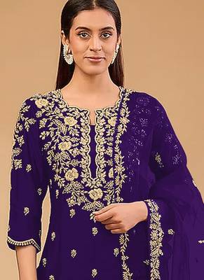 simple and sober purple vichitra silk suit for women 2