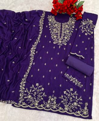 simple and sober purple vichitra silk suit for women 3