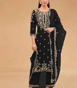 simple and sober black vichitra silk suit for women