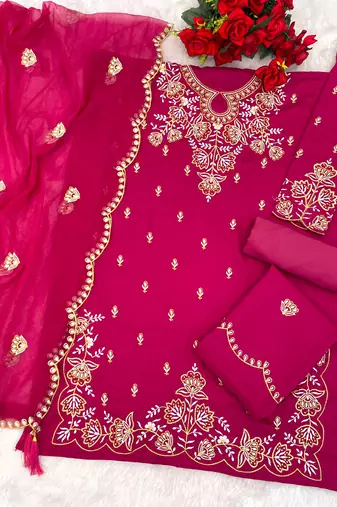 pink vichitra silk based  palazzo suit for women
