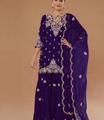 purple vichitra silk based designer palazzo suit for women