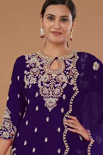 purple vichitra silk based  palazzo suit for women