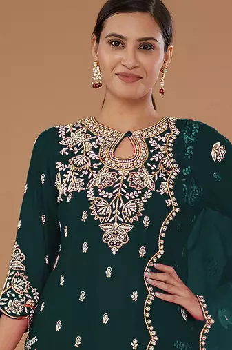 green vichitra silk based  palazzo suit for women