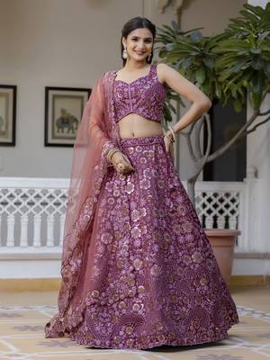 Art Silk Sequin Embroidery Work Lehenga Choli Dupatta Set SemiStitch 1