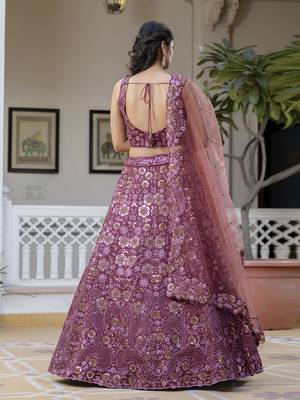 Art Silk Sequin Embroidery Work Lehenga Choli Dupatta Set SemiStitch 2