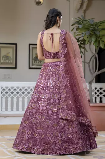 Art Silk Sequin Embroidery Work Lehenga Choli Dupatta Set SemiStitch