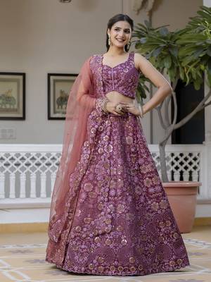 Art Silk Sequin Embroidery Work Lehenga Choli Dupatta Set SemiStitch 3