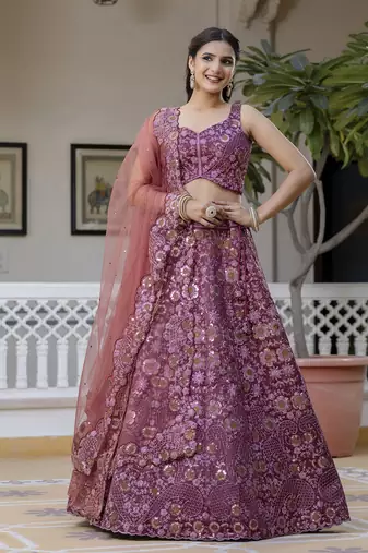Art Silk Sequin Embroidery Work Lehenga Choli Dupatta Set SemiStitch