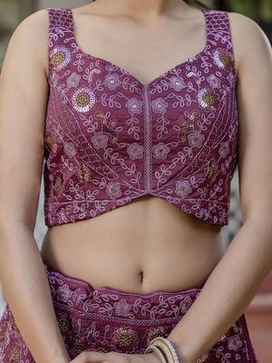 Art Silk Sequin Embroidery Work Lehenga Choli Dupatta Set SemiStitch 4