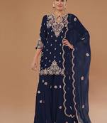 blue vichitra silk based designer palazzo suit for women