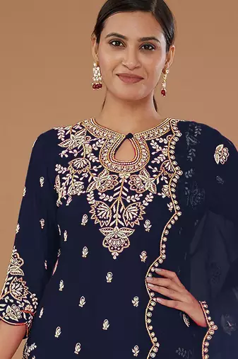 blue vichitra silk based  palazzo suit for women