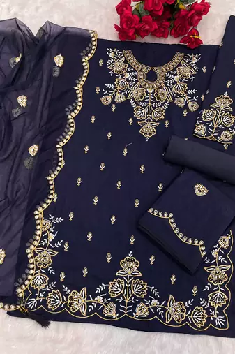 blue vichitra silk based  palazzo suit for women