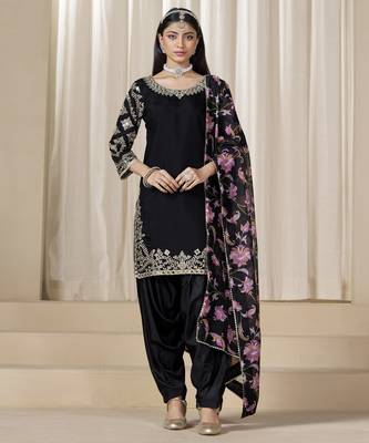 black glass work roman silk unstitched straight cut santool suit set 1