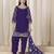 Purple glass work roman silk unstitched straight cut santool suit set