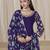 Purple glass work roman silk unstitched straight cut santool suit set