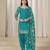 Teal blue glass work roman silk unstitched straight cut santool suit set