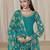 Teal blue glass work roman silk unstitched straight cut santool suit set