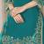 Teal blue glass work roman silk unstitched straight cut santool suit set