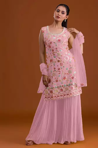beautiful georgette pink suit in yellow color for women