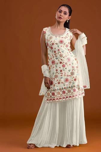 beautiful georgette white suit in yellow color for women