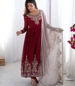 Elegant Embroidered Sequence Designer Anarkali Three Piece Set 