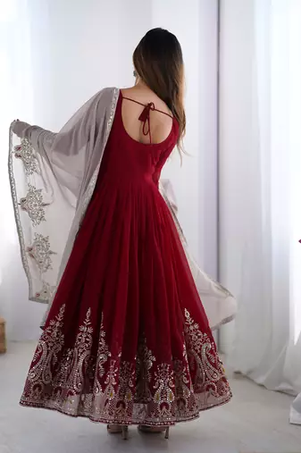 Elegant Embroidered Sequence Designer Anarkali Three Piece Set 