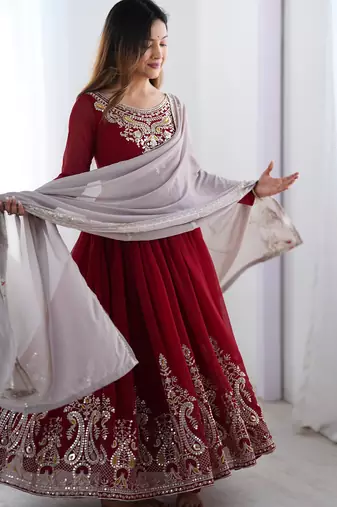 Elegant Embroidered Sequence Designer Anarkali Three Piece Set 