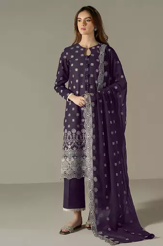 purple faux georgette long straight suit for women embroidered