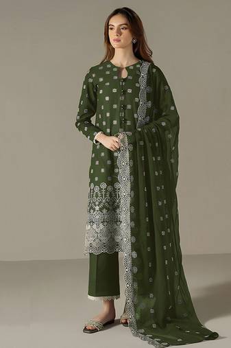 green faux georgette long straight suit for women embroidered