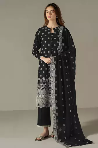 black faux georgette long straight suit for women embroidered