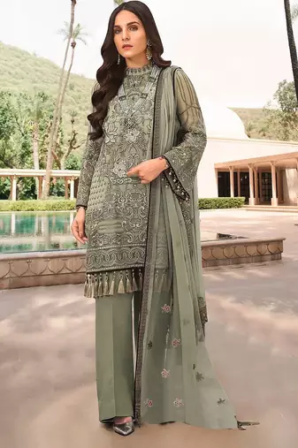 Mehendi heavy georgette semi stitched suit with embroidery work & latkan