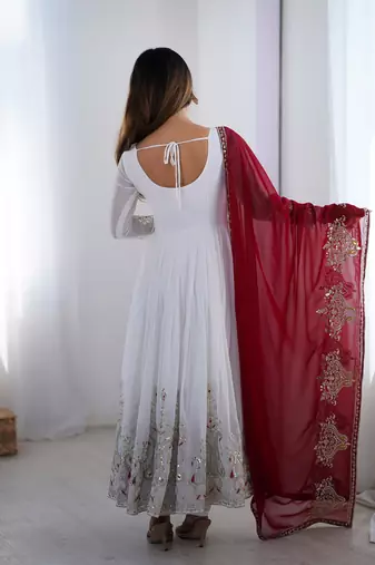  White Elegant Embroidered Sequence Designer Anarkali Three Piece Set 