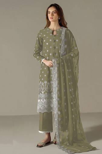 light green faux georgette long straight suit for women embroidered